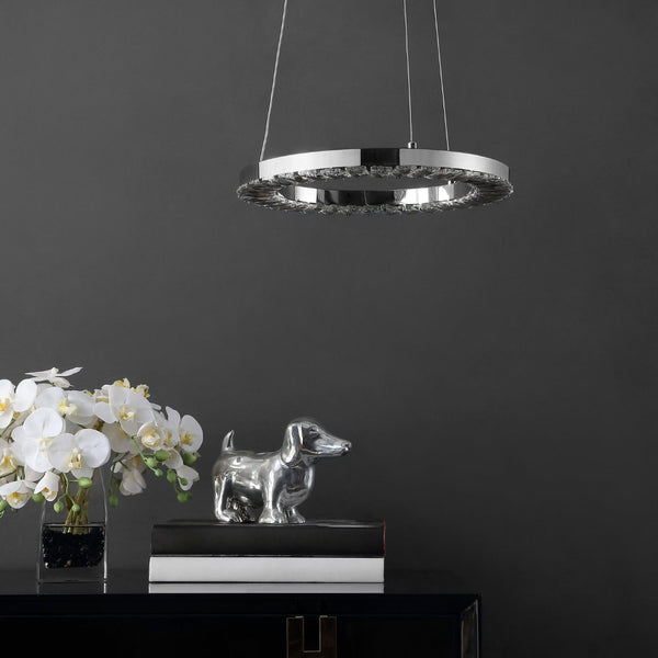 Safavieh MESSON, Modern 14-Inch Chrome LED Pendant Light - Adjustable, Sleek Design for Elegant Interiors PND4102A