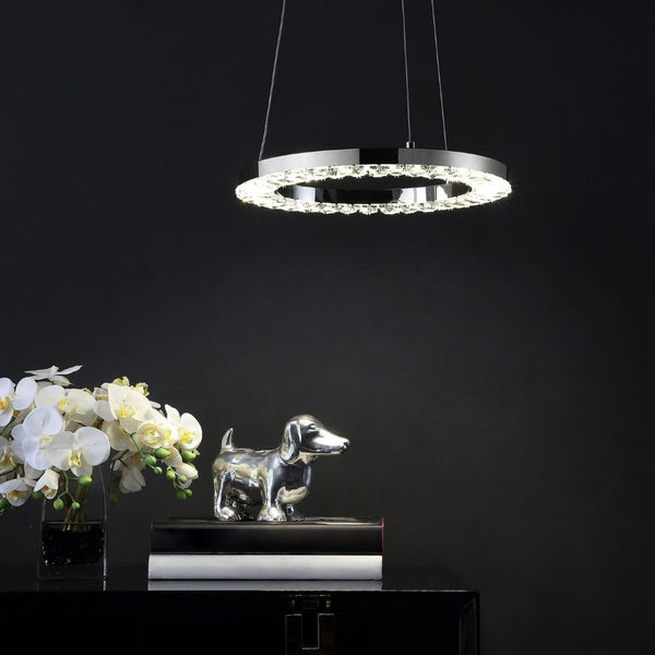 Safavieh MESSON, Modern 14-Inch Chrome LED Pendant Light - Adjustable, Sleek Design for Elegant Interiors PND4102A
