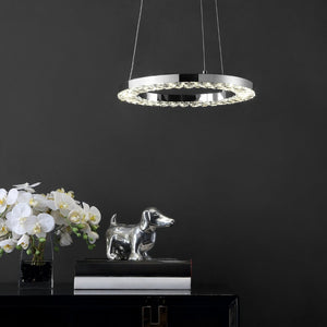 Safavieh MESSON, Modern 14-Inch Chrome LED Pendant Light - Adjustable, Sleek Design for Elegant Interiors PND4102A