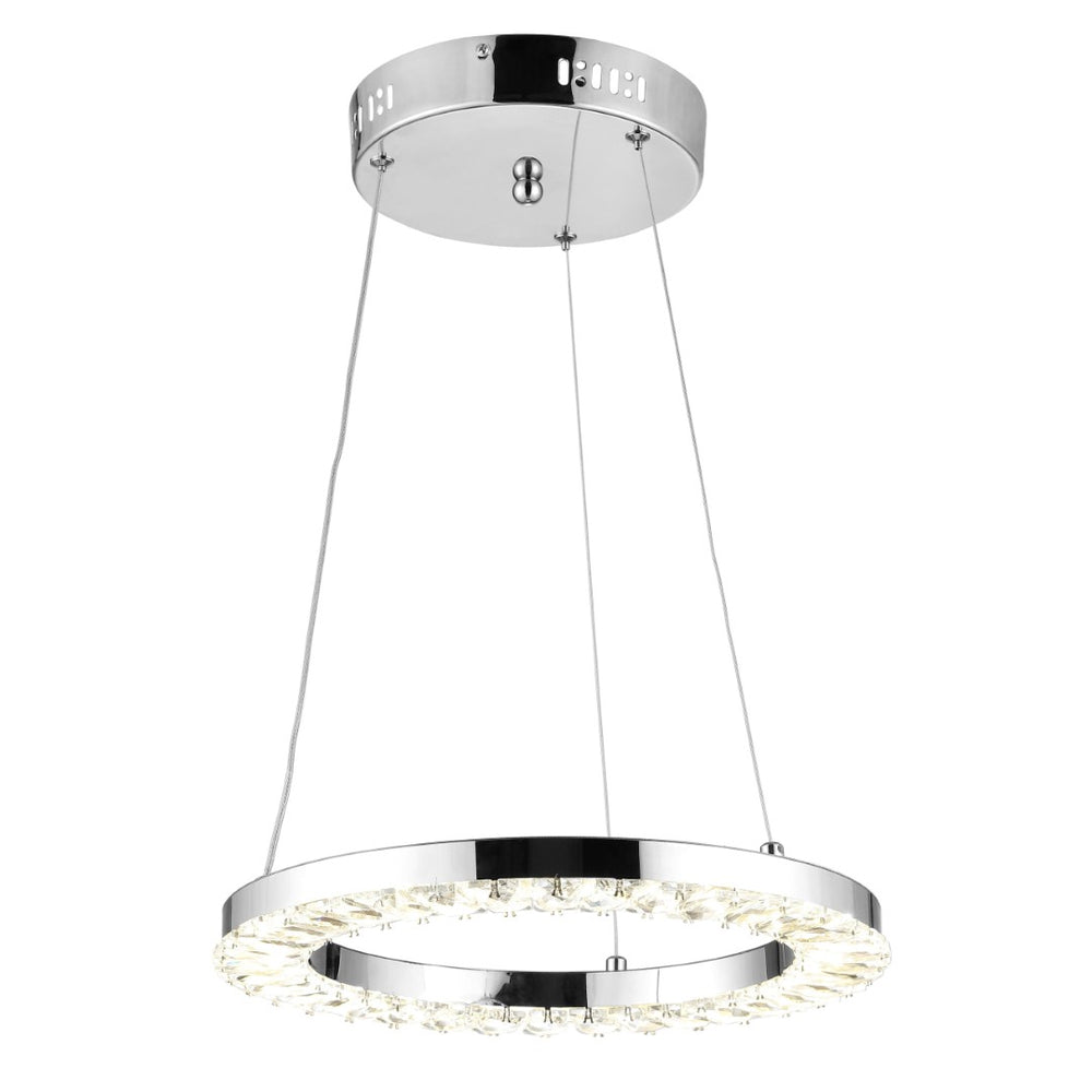 Safavieh MESSON, Modern 14-Inch Chrome LED Pendant Light - Adjustable, Sleek Design for Elegant Interiors PND4102A