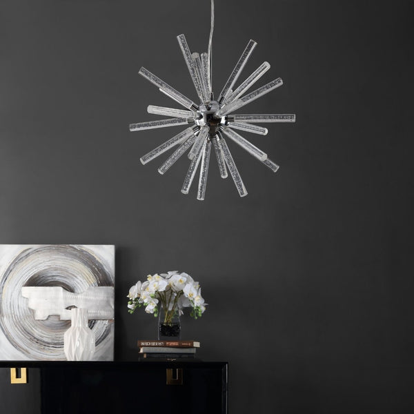 Safavieh GEMA, Modern 19-Inch LED Pendant Light, Chrome & Iron, Adjustable Height for Stylish Spaces PND4103A