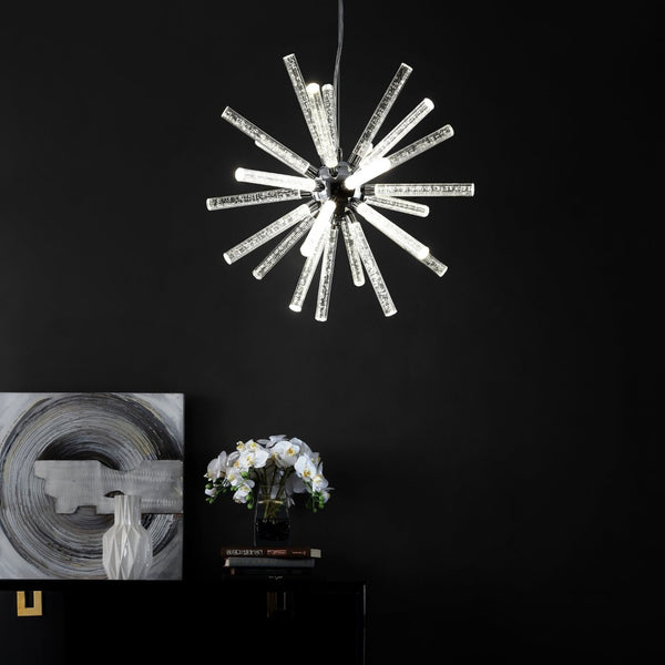 Safavieh GEMA, Modern 19-Inch LED Pendant Light, Chrome & Iron, Adjustable Height for Stylish Spaces PND4103A