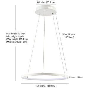 Safavieh BREMI, Modern LED Pendant Light, 16.5" Adjustable White Fixture for Dining & Living Spaces PND4104A