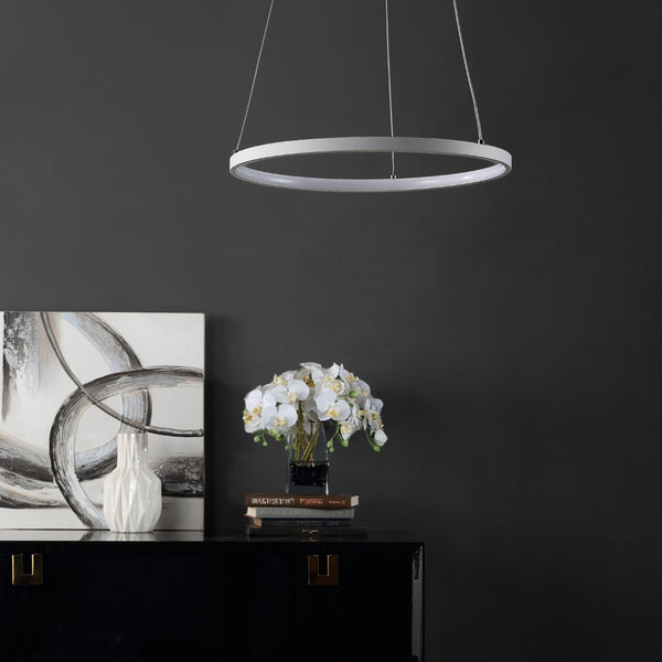 Safavieh BREMI, Modern LED Pendant Light, 16.5" Adjustable White Fixture for Dining & Living Spaces PND4104A