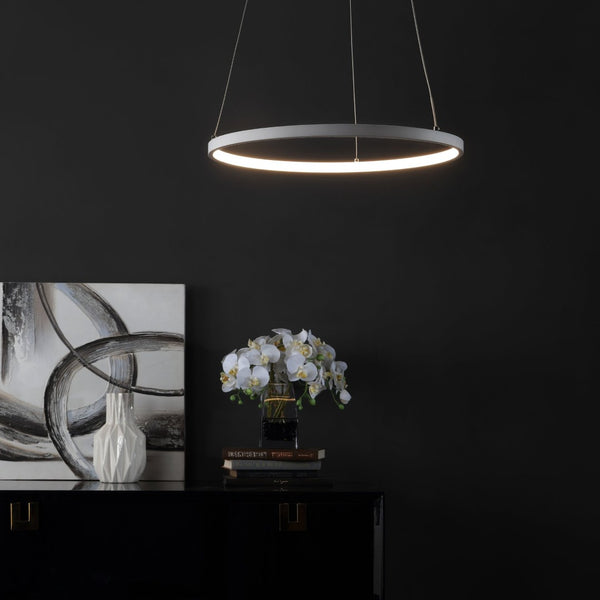 Safavieh BREMI, Modern LED Pendant Light, 16.5" Adjustable White Fixture for Dining & Living Spaces PND4104A