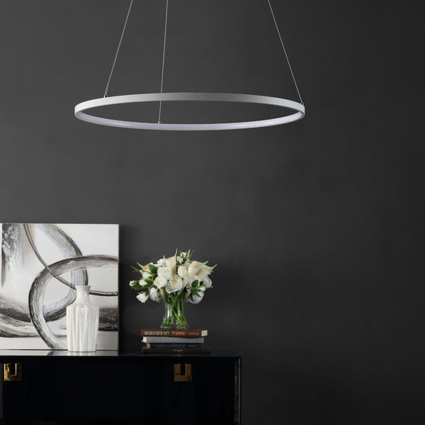 Safavieh PORTA, 24-Inch Extendable LED Pendant Light in White Aluminum for Modern Home Décor & Style PND4105A