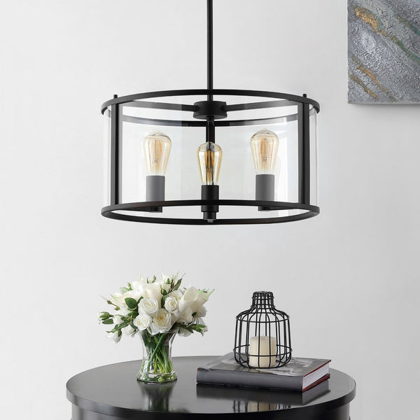 Safavieh MANLEN, MANLEN 3-Light Adjustable Pendant - Elegant Clear Glass & Bronze Metal Fixture for Modern Spaces PND4116A