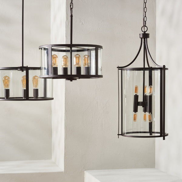 Safavieh RELOM, 4-Light Extendable Pendant - Clear Glass & Bronze Metal Fixture for Modern Dining Rooms & Foyers PND4121A