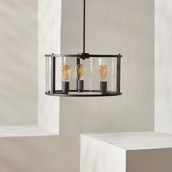 Safavieh MANLEN, MANLEN 3-Light Adjustable Pendant - Elegant Clear Glass & Bronze Metal Fixture for Modern Spaces PND4116A