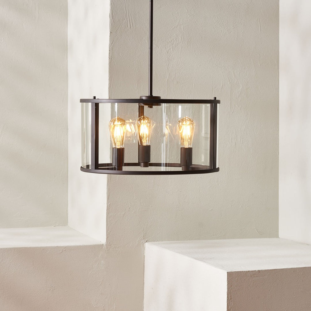 Safavieh MANLEN, MANLEN 3-Light Adjustable Pendant - Elegant Clear Glass & Bronze Metal Fixture for Modern Spaces PND4116A