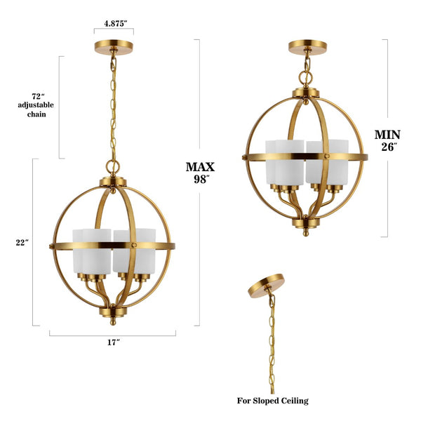 Safavieh FORLER, 4-Light Extendable Pendant in Brass and Glass - Perfect for Dining Rooms and Living Spaces PND4117A