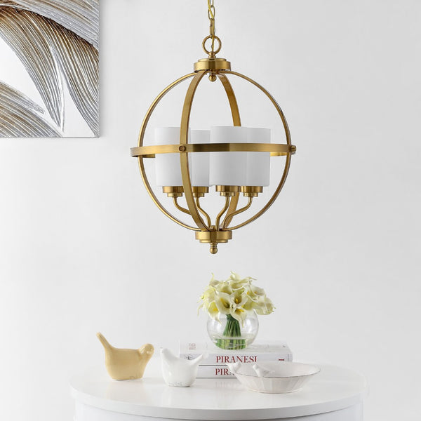 Safavieh FORLER, 4-Light Extendable Pendant in Brass and Glass - Perfect for Dining Rooms and Living Spaces PND4117A