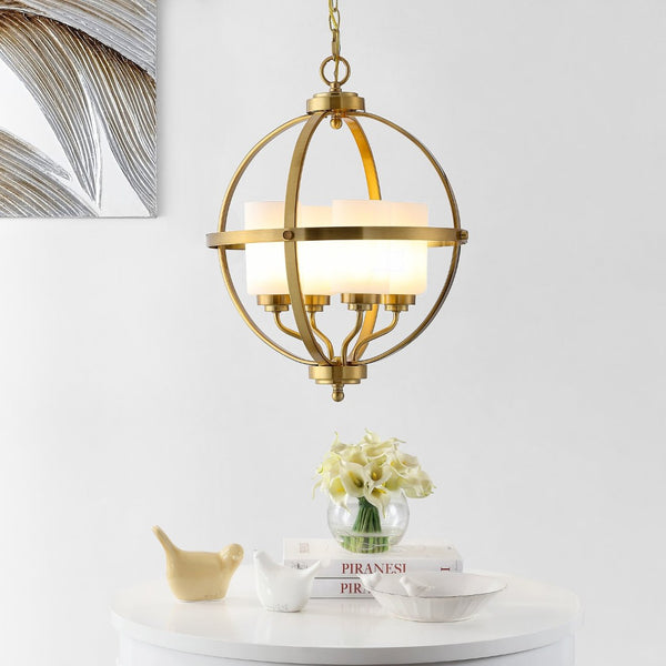 Safavieh FORLER, 4-Light Extendable Pendant in Brass and Glass - Perfect for Dining Rooms and Living Spaces PND4117A