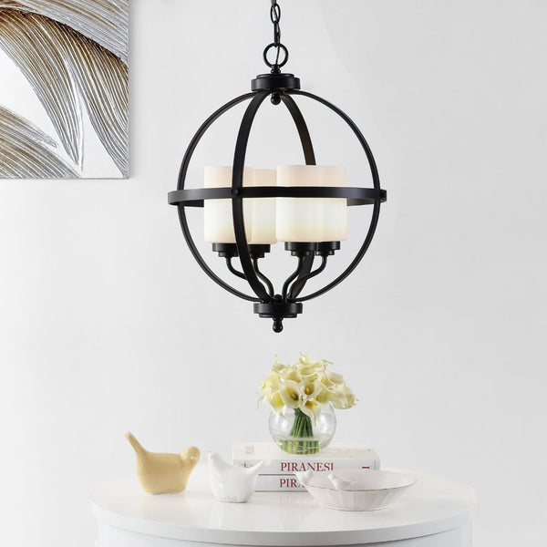 Safavieh FORLER, 4-Light Adjustable Pendant Light - Modern Black Metal & Glass Fixture for Stylish Spaces PND4117B