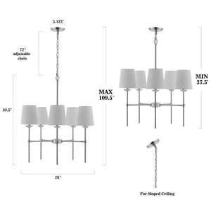 Safavieh DORTRA, Modern 5-Light Extendable Pendant with Chrome Frame & Soft White Fabric Shades for Home PND4118A