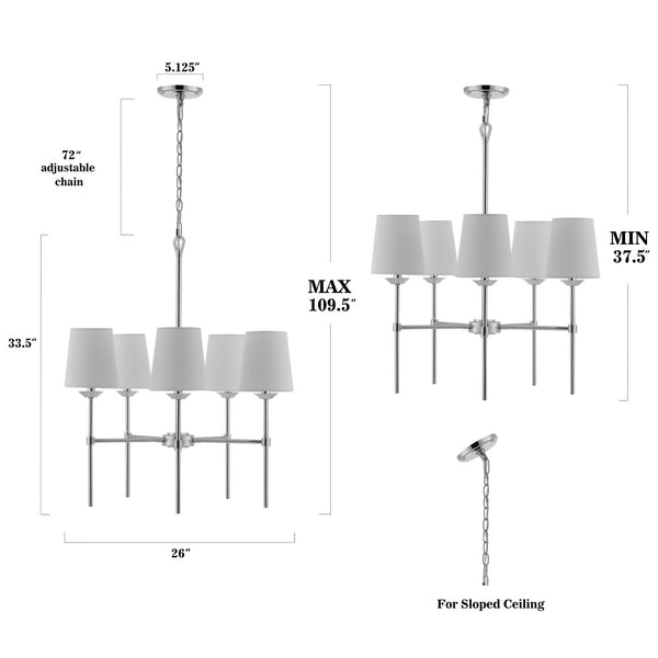 Safavieh DORTRA, Modern 5-Light Extendable Pendant with Chrome Frame & Soft White Fabric Shades for Home PND4118A