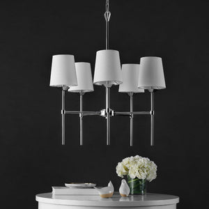 Safavieh DORTRA, Modern 5-Light Extendable Pendant with Chrome Frame & Soft White Fabric Shades for Home PND4118A