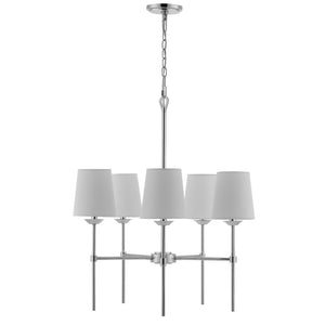 Safavieh DORTRA, Modern 5-Light Extendable Pendant with Chrome Frame & Soft White Fabric Shades for Home PND4118A