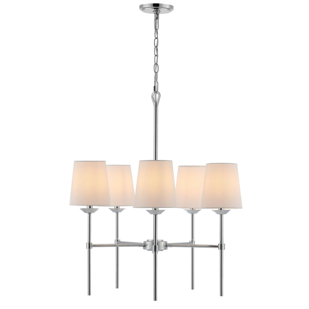 Safavieh DORTRA, Modern 5-Light Extendable Pendant with Chrome Frame & Soft White Fabric Shades for Home PND4118A