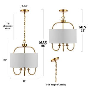 Safavieh DORTRA, Elegant 5-Light Extendable Pendant, Chrome & Fabric Fixture for Modern Interior Spaces Brass PND4119A