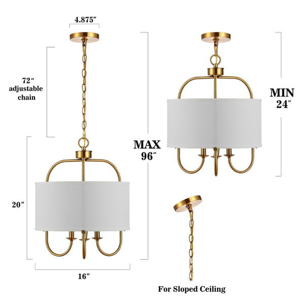 Safavieh DORTRA, Elegant 5-Light Extendable Pendant, Chrome & Fabric Fixture for Modern Interior Spaces Brass PND4119A