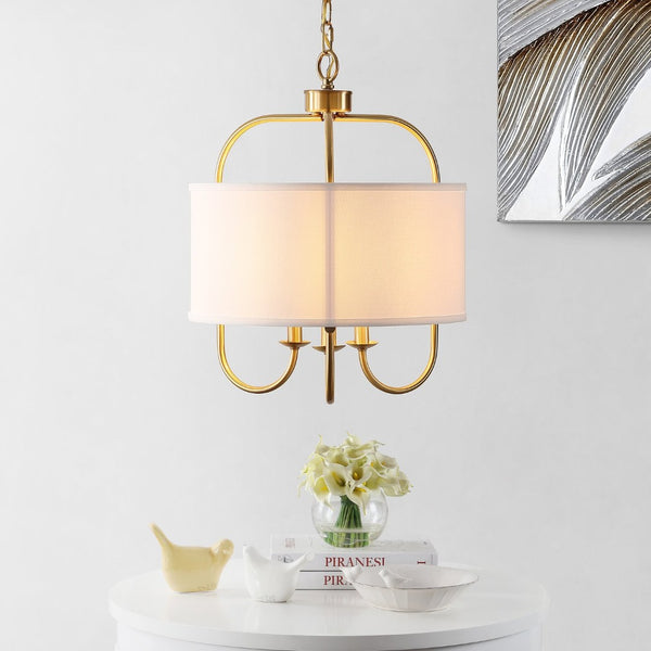 Safavieh DORTRA, Elegant 5-Light Extendable Pendant, Chrome & Fabric Fixture for Modern Interior Spaces Brass PND4119A