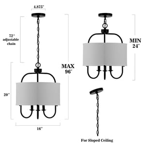 Safavieh DORTRA, Elegant 5-Light Extendable Pendant, Chrome & Fabric Fixture for Modern Interior Spaces Black PND4119B
