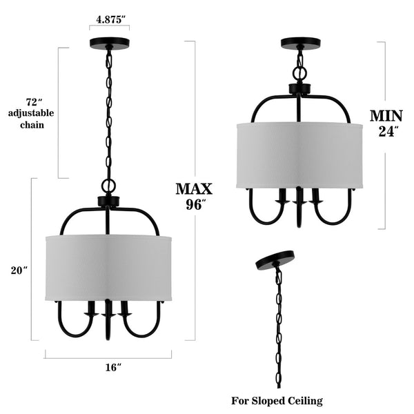 Safavieh DORTRA, Elegant 5-Light Extendable Pendant, Chrome & Fabric Fixture for Modern Interior Spaces Black PND4119B
