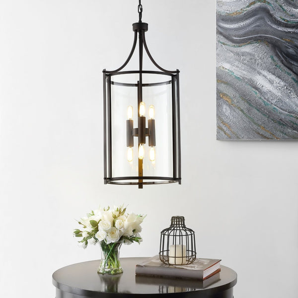 Safavieh VENZOR, 6-Light Extendable Pendant Fixture, Clear Glass & Bronze Metal - Ideal for Dining Spaces PND4120A
