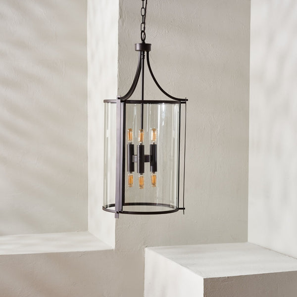 Safavieh VENZOR, 6-Light Extendable Pendant Fixture, Clear Glass & Bronze Metal - Ideal for Dining Spaces PND4120A