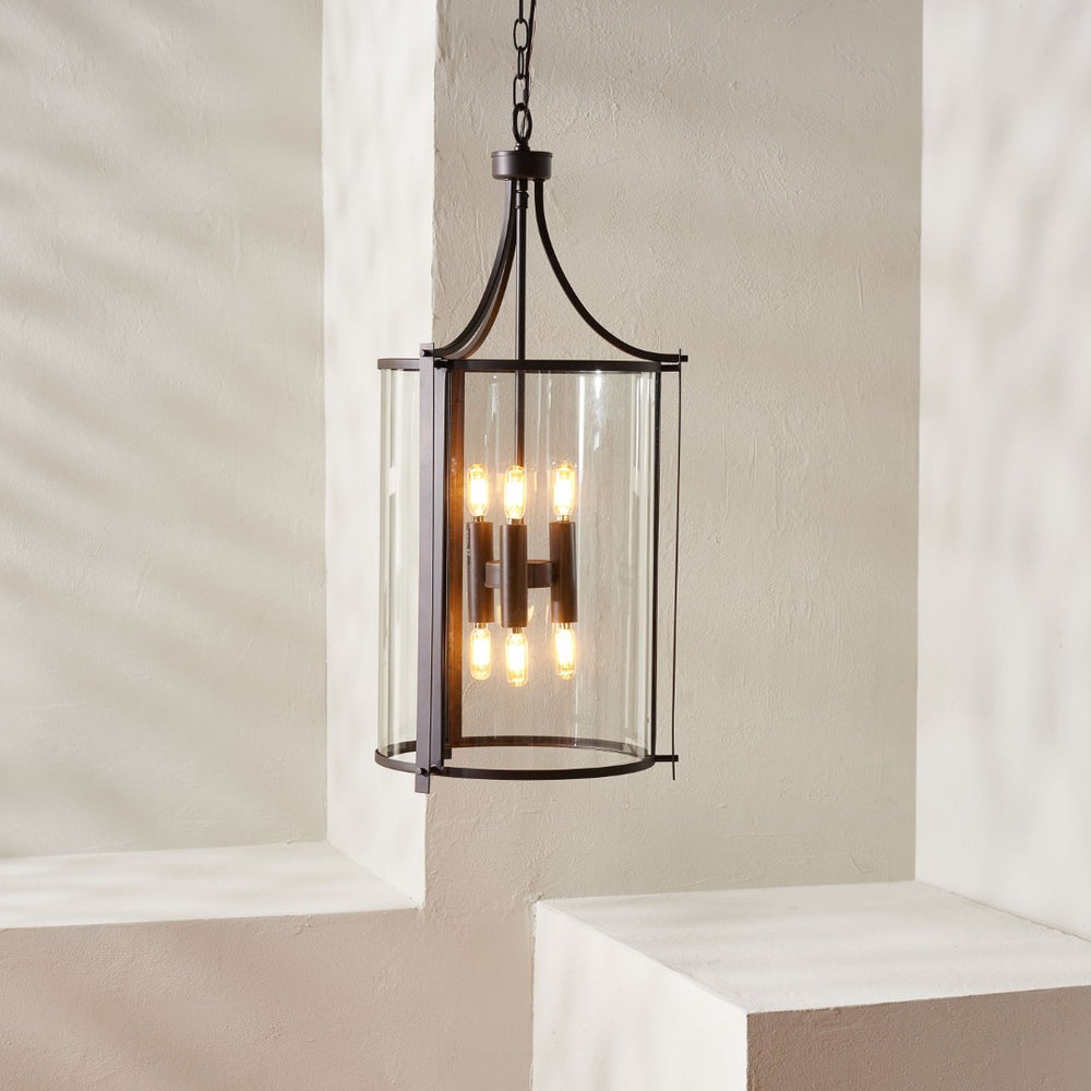 Safavieh VENZOR, 6-Light Extendable Pendant Fixture, Clear Glass & Bronze Metal - Ideal for Dining Spaces PND4120A