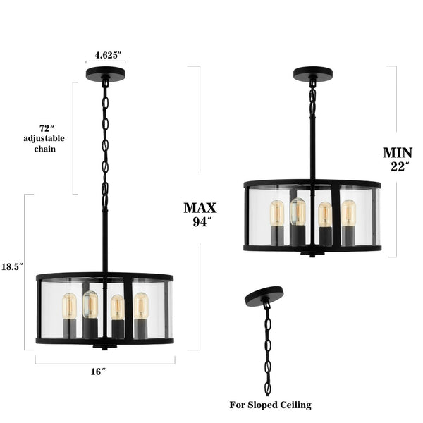 Safavieh RELOM, 4-Light Extendable Pendant - Clear Glass & Bronze Metal Fixture for Modern Dining Rooms & Foyers PND4121A