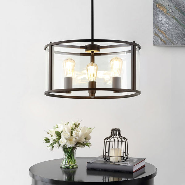 Safavieh RELOM, 4-Light Extendable Pendant - Clear Glass & Bronze Metal Fixture for Modern Dining Rooms & Foyers PND4121A