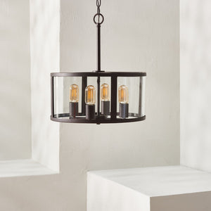 Safavieh RELOM, 4-Light Extendable Pendant - Clear Glass & Bronze Metal Fixture for Modern Dining Rooms & Foyers PND4121A