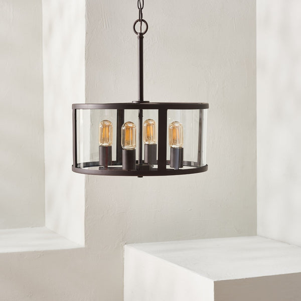 Safavieh RELOM, 4-Light Extendable Pendant - Clear Glass & Bronze Metal Fixture for Modern Dining Rooms & Foyers PND4121A