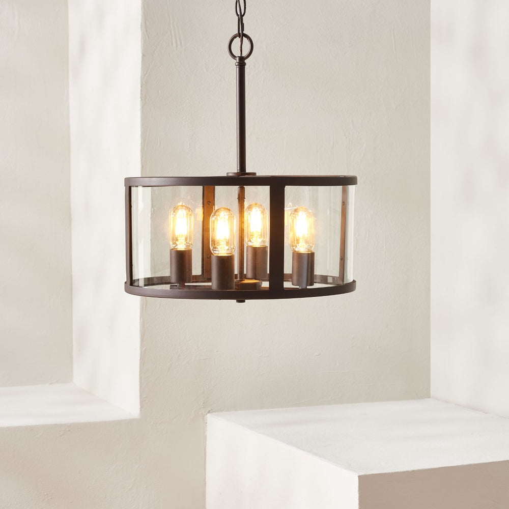 Safavieh RELOM, 4-Light Extendable Pendant - Clear Glass & Bronze Metal Fixture for Modern Dining Rooms & Foyers PND4121A