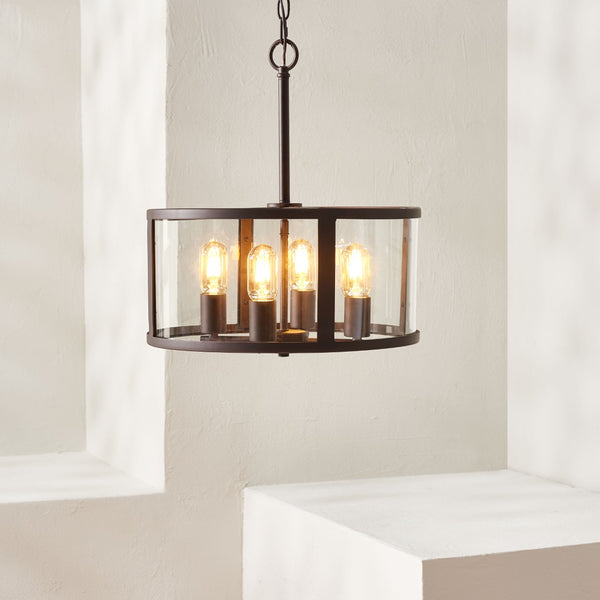 Safavieh RELOM, 4-Light Extendable Pendant - Clear Glass & Bronze Metal Fixture for Modern Dining Rooms & Foyers PND4121A