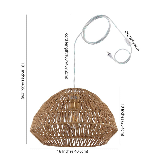 Safavieh NIAMH, 16-Inch Natural Rattan Extendable Pendant Light for Adjustable Ambient Illumination & Style PND4124A