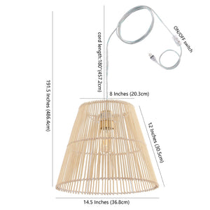 Safavieh SENYA, 14.5" Natural Rattan Extendable Pendant Light for Cozy Ambiance in Modern & Bohemian Spaces PND4127A