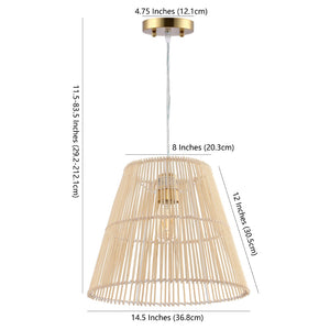 Safavieh SENYA, 14.5" Natural Rattan Extendable Pendant Light for Cozy Ambiance in Modern & Bohemian Spaces PND4127A