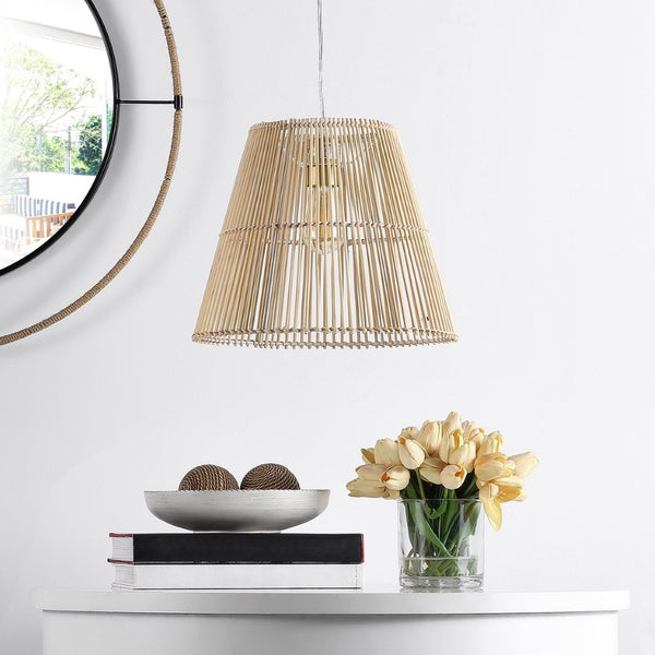 Safavieh SENYA, 14.5" Natural Rattan Extendable Pendant Light for Cozy Ambiance in Modern & Bohemian Spaces PND4127A