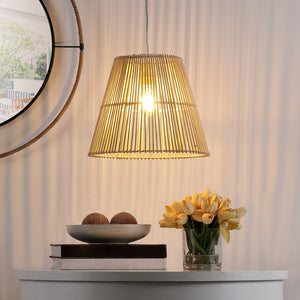 Safavieh SENYA, 14.5" Natural Rattan Extendable Pendant Light for Cozy Ambiance in Modern & Bohemian Spaces PND4127A
