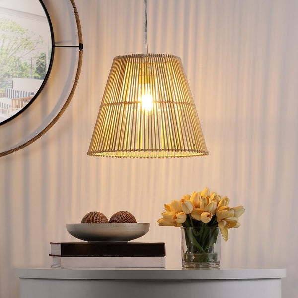 Safavieh SENYA, 14.5" Natural Rattan Extendable Pendant Light for Cozy Ambiance in Modern & Bohemian Spaces PND4127A