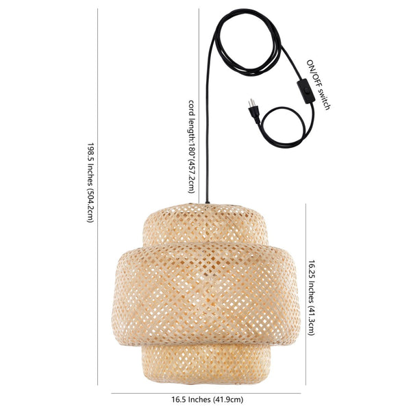 Safavieh KLARA, 16.5" Rattan Pendant Light – Adjustable Height, Natural Warmth for Modern Coastal Décor PND4128A