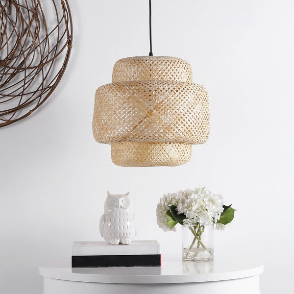 Safavieh KLARA, 16.5" Rattan Pendant Light – Adjustable Height, Natural Warmth for Modern Coastal Décor PND4128A