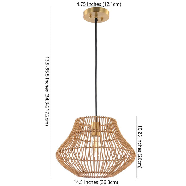 Safavieh ALCEDO, 14.5 INCH Natural Rattan Extendable Pendant Light – Stylish Adjustable Fixture for Any Space PND4130A