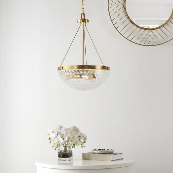 Safavieh THORIN, 3-Light Extendable Pendant Light in Brass & Clear Glass - Perfect for Dining & Living Areas PND4131A