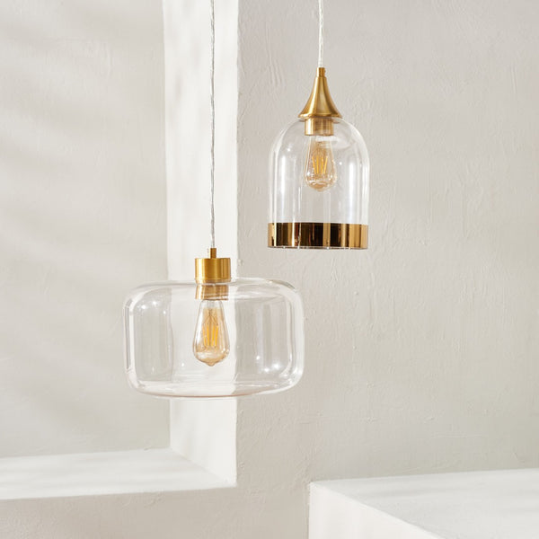 Safavieh WARDEN, 11-Inch Extendable Pendant Light in Gold and Clear Glass for Modern and Classic Spaces PND4134A