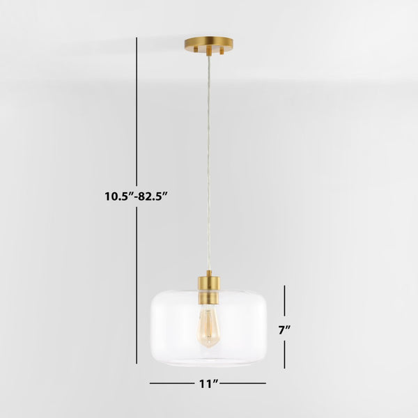 Safavieh WARDEN, 11-Inch Extendable Pendant Light in Gold and Clear Glass for Modern and Classic Spaces PND4134A