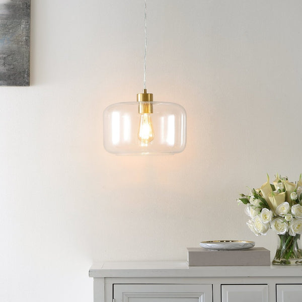 Safavieh WARDEN, 11-Inch Extendable Pendant Light in Gold and Clear Glass for Modern and Classic Spaces PND4134A